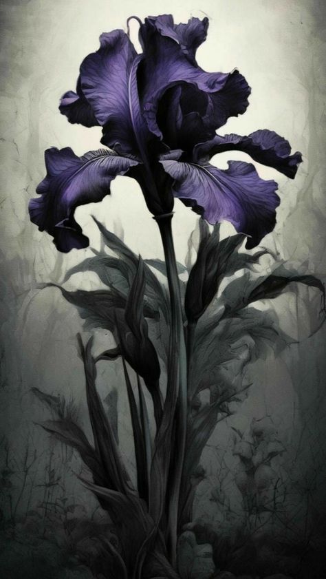 Iris Background, Postcard Ideas, Black And Purple Wallpaper, Gothic Flowers, Flower Background Design, Purple Painting, Lotus Flower Art, Gothic Wallpaper, Dreamy Artwork