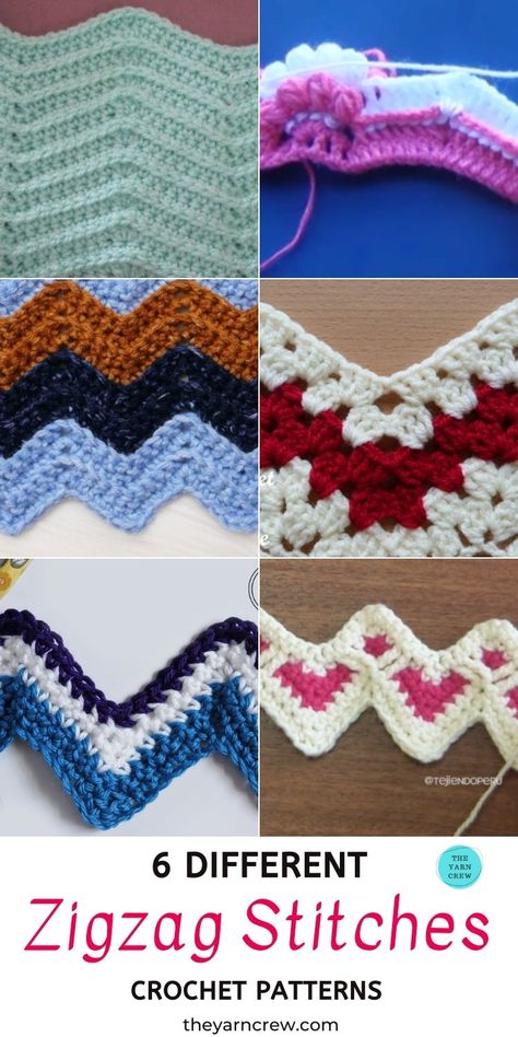 6 Different Crochet Zigzag Stitch Patterns For Blankets. Different Crochet Zigzag Stitch Patterns curated by The Yarn Crew. Crochet Zig Zag, Chevron Crochet Patterns, Crochet Ripple Pattern, Zig Zag Crochet, Scrap Yarn Crochet, Ripple Stitch, Zigzag Stitch, Chevron Crochet, Chevron Stitch