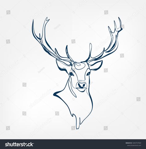 Deer Line Tattoo, Deer Line Art, Deer Outline, One Line Design, Tattoo Deer, Scotland Tattoo, Deer Vector, One Line, Animal Vector