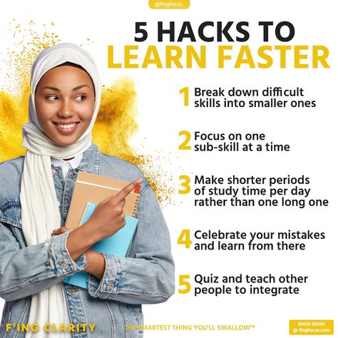 Are you a fast learner? 📚 If not, that’s okay! Fast learning is a skill that needs to be practiced and worked on, just like you would any other muscle. 🧠 F’ing clarity helps you to eliminate mental fatigue, increase memory and brain health, and increase processing and reasoning. 💛 It’s literally the smartest thing you can swallow! 💡 Shop online using the link in bio. 🛒🔗 #Fing #Clarity #MentalClarity #Cognition #Nootropic #Nootropics #ADD #ADHD #AlphaBrain Fast Learner, Mental Fatigue, Increase Memory, Learn Faster, Smart Things, Study Time, Mental Clarity, How To Make Shorts, Brain Health