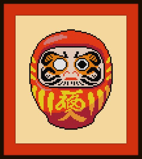 Doll Cross Stitch Pattern, Promise To Yourself, Geeky Cross Stitch Patterns, Geeky Cross Stitch, Daruma Doll, Japanese Doll, Pixel Art Pattern, One Eye, Japanese Dolls