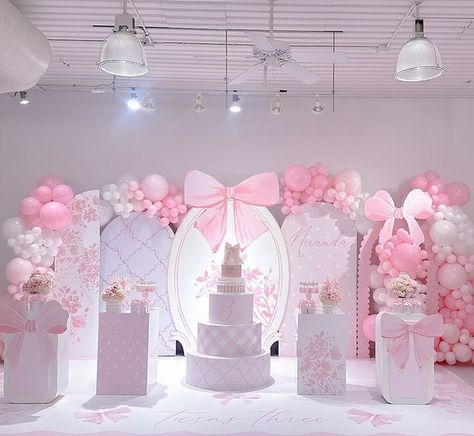 All posts • Instagram Bow Theme Backdrop, Coquette 1st Birthday Party, Ribbon Party Decorations, Bow Centerpiece Party Ideas, Coquette Birthday Ideas, Backdrop Birthday Ideas, Bow Decorations Party, Bow Birthday Party Ideas, Ballerina Birthday Party Ideas