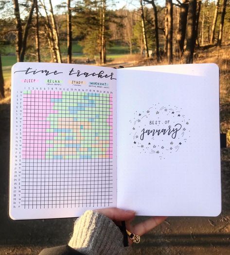 Bullet Journal Time Tracker, Bujo Trackers, Plant Doodle, January Bullet Journal, Bullet Journal Tracker, Time Tracker, Chaos Coordinator, Creative Idea, My Themes