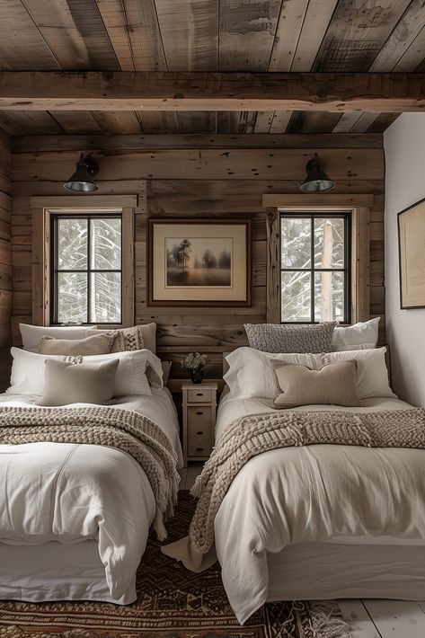 Rustic Bedroom Ideas - Remodr Ski Cabin Bedroom Decor, Ski Chalet Bedroom Decor, Lodge Master Bed, Cabin Style House Interiors, Rustic Cabin Bedding Ideas, Mountain House Decor Rustic, Modern Cabin Bedroom Master Suite, Mountain Chalet Interior Bedroom, Mountain Home Bedding