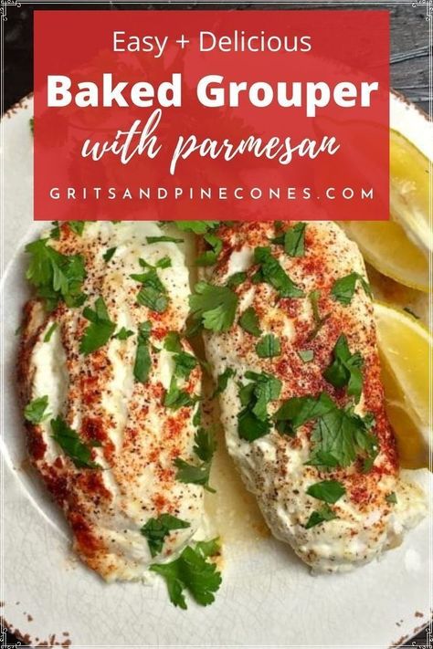 You won't believe how easy these oven-baked parmesan grouper fillets are to make. And, because of its mild flavor, baked grouper is a great fish recipe for kids! It's easy to prepare, it's a healthy alternative to meat, and it's relatively low in calories. It's easy and delicious - a win- win dinner! Easy Fish Dinner, Grouper Fish Recipes, Baked Grouper, Grouper Recipes, Easy Fish Dinners, Grouper Fillet, Baked Fish Fillet, Fish Recipes Baked, Oven Recipe