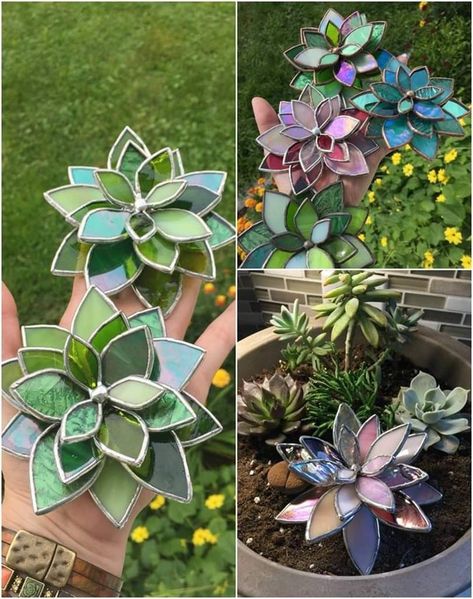 Stained Glass Succulent accents Glass Succulents, Diy Stained Glass Window, Diy Staining, Glass Cactus, Mosaic Stained, Stained Glass Flowers, Stained Glass Diy, Stained Glass Crafts, Stained Glass Designs