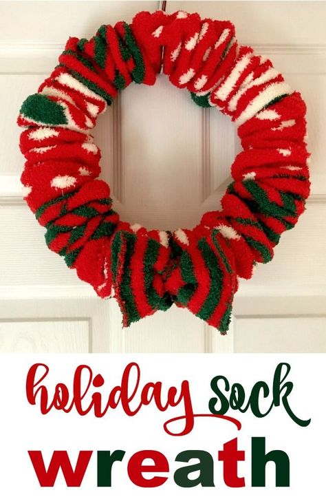 What do you do when you buy too many dollar socks at Target? You make a wreath, obviously. I used to craft every season. I made ornaments every year and always made my own wreaths. Christmas Sock Wreath, Styrofoam Wreath Ideas Christmas, Christmas Socks Craft, Sock Wreath, Cheap Christmas Wreaths, Crafts Cheap, Patio Oasis, Custom Crafts, Dollar Store Finds