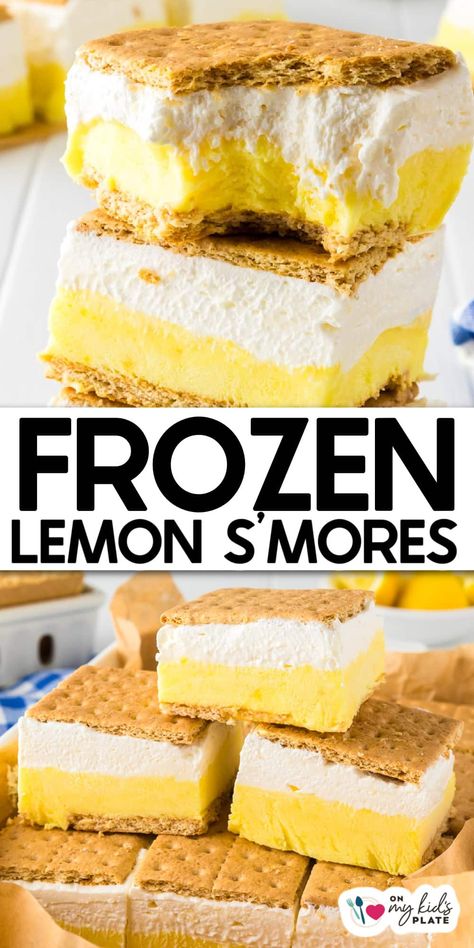 Frozen Lemon S'mores Lemon Ice Cream Bars, Snacks For Party No Bake, Fruity Cakes, Frozen Smores, Desert Bars, Icebox Desserts, Lemon Icebox Pie, Lemon Treats, Kids Plate