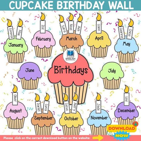 Activity Boosters | Free Birthday Cupcake Wall Template for all our group members | Facebook Birthday Cupcake Printable, Birthday Bulletin Boards Free Printables, Cupcake Template Free Printable, Free Birthday Clipart, Cupcake Wall, Cupcake Template, Preschool Birthday, Free Printable Clip Art, Cupcake Clipart