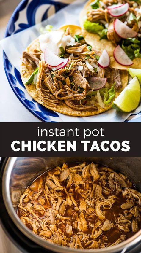 Make these easy Instant Pot Chicken Tacos part of your Taco Tuesday line up! The marinated chicken thighs are tender, moist, and perfectly seasoned. Shred the chicken and enjoy with all of your favorite taco toppings in only 1 hour. Instapot Accessories, Instant Pot Chicken Tacos, Chicken Tacos Recipe Easy, Pressure Cooking Chicken, Chicken Tacos Recipe, Crunchwrap Supreme, Chicken Tacos Easy, Chicken Taco Recipes, Low Carb Meal