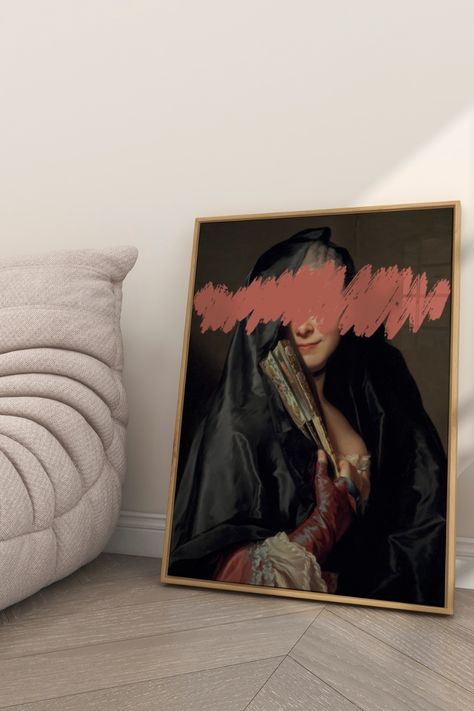 Add a playful touch to your decor with this altered wall art featuring a vintage woman portrait and bold brush strokes. Blending the charm of an antique oil painting with a modern twist, this quirky piece adds elegance to any room. Perfect for eclectic decor lovers, it brings a unique flair to your space. Whether styling baroque apartment decor or curating a gallery wall, this instantly downloadable print offers an easy and stylish way to refresh your home. Baroque Apartment, Vintage Woman Portrait, Baroque Wall, Eclectic Wall Art, Upcycled Art, Vintage Woman, Antique Oil Painting, Instant Art, Art Antique