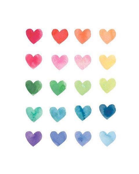 Watercolor Hearts, Heart Art Print, Watercolor Heart, Watercolor Rainbow, Rainbow Art, Rainbow Color, Heart Stickers, Heart Art, Watercolor Cards