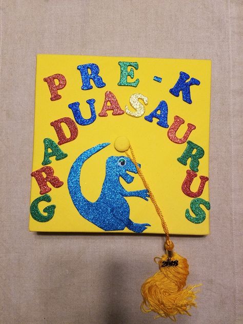 Pre-k cap decoration idea for your little dinosaur lover! Dinosaur Graduation Cap, Pre K Graduation, Grad Ideas, Cap Decoration, Classroom Art, Cap Ideas, Graduation Hat, Cap Decorations, Hat Ideas