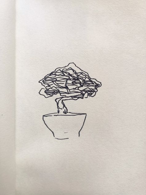 Bonsai Drawing Simple, Bonsai Tree Tattoo Simple, Bonsai Tattoo Minimalist, Bonsai Tree Drawing, Bonsai Tree Tattoo, Tree Line Tattoo, Bonsai Sketch, Bonsai Tattoo, Tree Puns