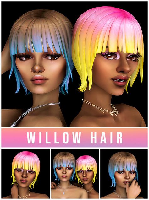 Sims 4 Willow Hair + Ombre Accessory Ts4mm Cc, The Sims 4 Mods Cc, Wavy Hair With Braid, Harajuku Hair, Sims 4 Cc Maxis, Ts4 Mods, Pelo Sims, Sims 4 Mods Cc, Loading Screen