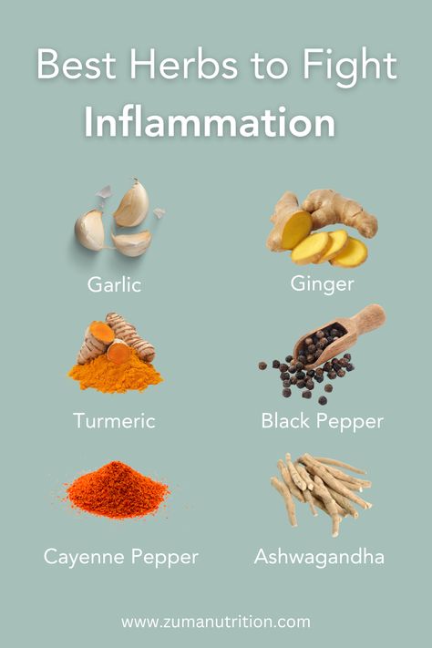 Chronic inflammation is at the root of many major illnesses. It is important to keep inflammation levels in the body low by avoiding common causes of inflammation and following a diet of anti-inflammatory foods and herbs. Here is a list of the best herbs for inflammation in the body. Chronic Inflammation Diet, Herbs For Inflammation, Inflamatory Foods, Anti Inflammation Diet, Inflammation Diet Recipes, Inflammation Foods, Anti Inflammation Recipes, Inflammation Diet, Healthy Superfoods