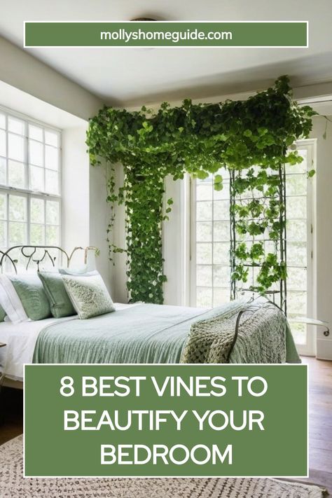 Vine Canopy Bedroom, Vines For Bedroom, Wine Leaves, Fake Greenery, Fake Ivy, Bedroom Vibes, Climbing Flowers, Canopy Bedroom, Wicker Headboard