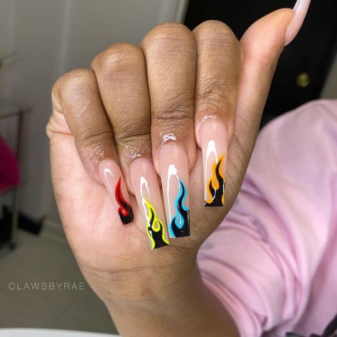 Rainbow Ombre Nails, Nail Suggestions, Boujee Nails, Tapered Square Nails, Rainbow Ombre, Claw Nails, Colored Acrylic, Cute Acrylic Nail Designs, Acrylic Set