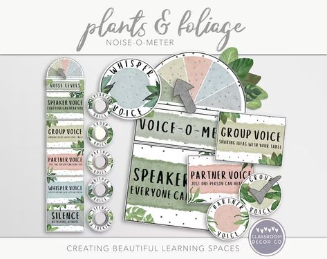 PLANTS & FOLIAGE Noise-o-meter Voice Level Display Noise - Etsy UK Modern Greenery Classroom, Greenery Classroom, Third Grade Classroom Decor, Noise Level Classroom, Classroom Daily Schedule, Beautiful Classroom, Green And Terracotta, Terracotta Color Palette, Plants Classroom