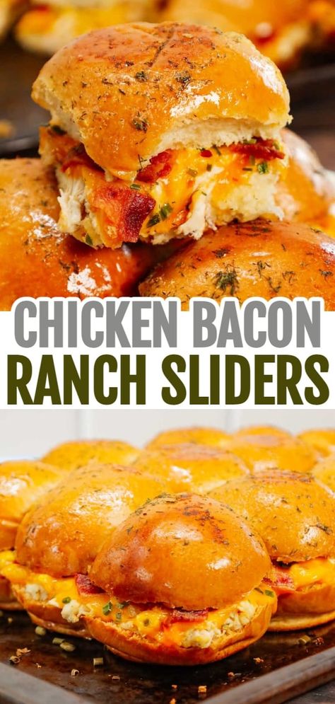 Chicken Bacon Ranch Sliders, Bacon Ranch Sliders, Ranch Sliders, Sliders Recipes Hawaiian Rolls, Easy Slider Recipes, Sliders Recipes Chicken, Slider Sandwiches, Food Buffet, Chicken Sliders