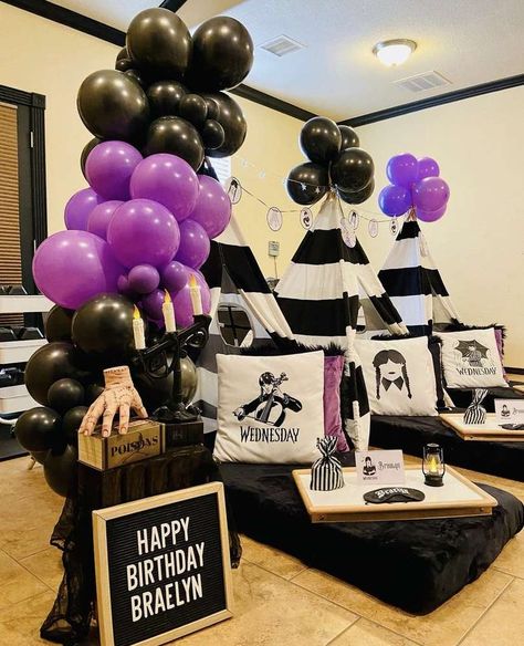 Wednesday Adams Sleepover, Wednesday Addams Picnic, Wednesday Addams Birthday Food Ideas, Wednesday Addams Easter Basket, Wednesday Addams Pool Party, Wednesday Addams Sleepover Party, Wednesday Theme Party Decorations, Wednesday Addams Bday Party, Wednesday Addams Birthday Ideas