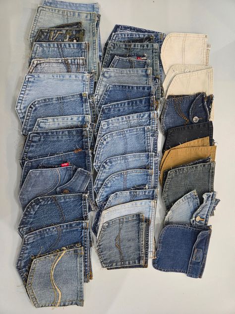 Pockets, Pockets, Pocket lot 35 pair of pockets 70 pockets for crafting denim jeans recycled Denim Jeans Recycled, Make A Purse, Denim Bags, How To Make Purses, Recycle Jeans, Jean Pockets, Denim Pocket, Bag Ideas, Denim Patchwork