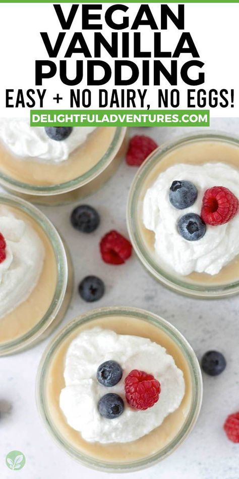 Vegan Vanilla Pudding, Pudding From Scratch, Vegan Dessert Recipe, Dairy Free Pudding, Vanilla Pudding Recipes, Homemade Vanilla Pudding, Egg Free Desserts, Vegan Pudding, Vegan Gluten Free Desserts