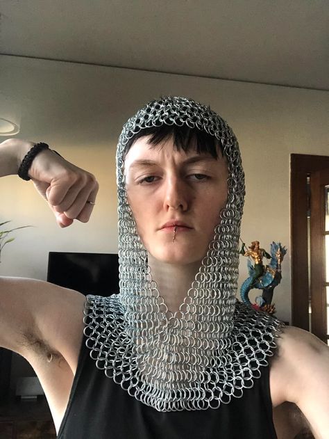 Amazon.com: Mythrojan Chainmail Coif Medieval Knight Renaissance Armor Chain Mail Hood Viking LARP 16 Gauge : Clothing, Shoes & Jewelry Cosplay Chainmail, Midevil Costumes, Chainmail Hood, Chainmail Coif, Medieval Revival, Chainmail Clothing, Chainmail Top, Ren Faire Costume, Jump Ring Jewelry