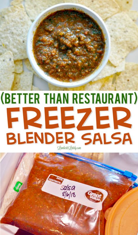 Freezer Salsa Recipe, Freezer Salsa, Freeze Salsa, Restaurant Salsa, Blender Salsa, Tomato Salsa Recipe, Fresh Salsa Recipe, Fresh Tomato Recipes, Fresh Tomato Salsa