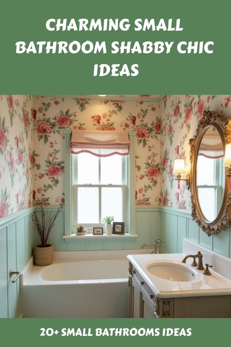 Discover beautiful Shabby Chic decor ideas for small bathrooms! From vintage-inspired color palettes to rustic fixtures, find inspiration to transform your tiny space into a cozy retreat. Perfect for maximizing style in limited areas! Small Bathroom Vintage Ideas, Shabby Chic Small Bathroom, Tiny Cottage Bathroom Ideas, Shabby Chic Bathroom Decor Ideas Cottage, Tiny French Country Bathroom, Cottage Core Small Bathroom, Tiny Cottage Bathroom, Shabby Chic Bathroom Ideas, Shabby Chic Decor Ideas