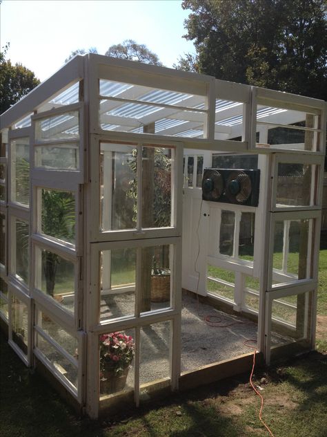 New greenhouse from old windows. I LOVE, LOVE, LOVE THIS!!!!! :) Old Window Greenhouse, Window Greenhouse, Greenhouse Shed, Build A Greenhouse, Wooden Greenhouses, Small Greenhouse, Backyard Greenhouse, Greenhouse Plans, Garden Greenhouse