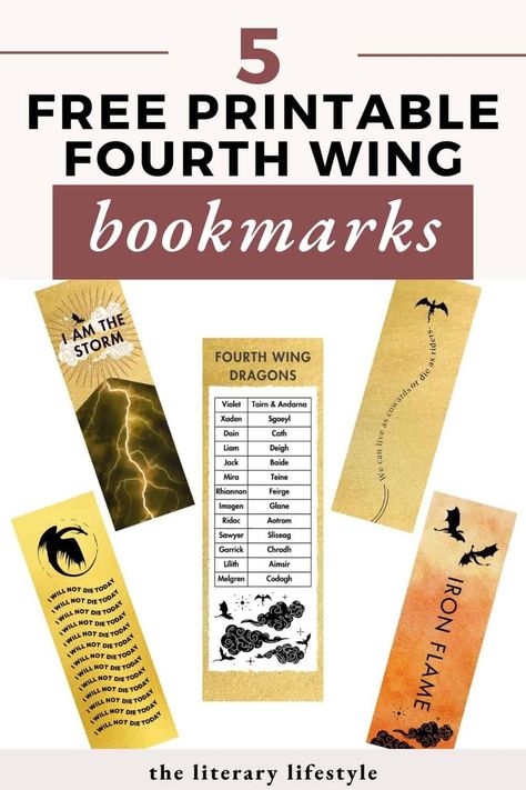 5 Free Fourth Wing Bookmarks (Printable PDF) Fourth Wing Book Party, Free Bookish Printables, Fourth Wing Bookmark Printable, Fourth Wing Party Ideas, Fourth Wing Book Club, Fourth Wing Party, Fourth Wing Bookmark, Onyx Storm, Library Party