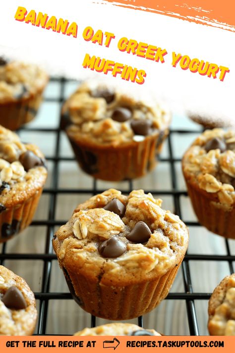 Indulge in a wholesome breakfast delight with our Banana Oat Greek Yogurt Muffins. Packed with ripe bananas, hearty oats, and creamy Greek yogurt, these muffins offer a nutritious start to your day without compromising on flavor. Ideal for meal prep or a quick on-the-go snack, each bite is filled with natural sweetness and fiber-rich ingredients. Discover this healthy recipe that's both easy to make and a family favorite. Perfect for those seeking a guilt-free treat that satisfies both taste and nutritional needs. Yogurt And Banana Recipes, Greek Yogurt Oatmeal Muffins, Banana Oat Greek Yogurt Muffins, Banana And Greek Yogurt Recipes, Banana Recipes Overripe Easy Healthy, Healthy Banana Muffins With Greek Yogurt, Greek Yogurt Muffins Healthy, Banana Greek Yogurt Muffins, Oatmeal Greek Yogurt Muffins