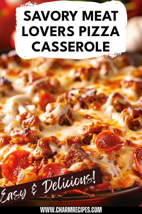 If you're a fan of hearty dishes, this Meat Lovers Pizza Casserole is perfect for you! It marries the rich flavors of bacon, sausage, and pepperoni, giving you a taste of barbecue pizza goodness in every bite. This comforting casserole is simple to prepare, making it ideal for dinner on busy weeknights. Serve it up hot, topped with gooey cheese and your favorite pizza toppings. Discover how to create a mouth-watering meat lovers dish the whole family will love, combining ingredients for a filling meal that satisfies any craving. Pierogi Pizza Casserole, Loaded Meat Lovers Pizza Casserole, Cheesy Beef Pizza Casserole, Meat Lovers Pizza Casserole, Pepperoni Pizza Casserole Recipe, Pepperoni Pizza Casserole, Pizza Casserole Recipe, Pizza Craving, Pizza Pasta Casserole