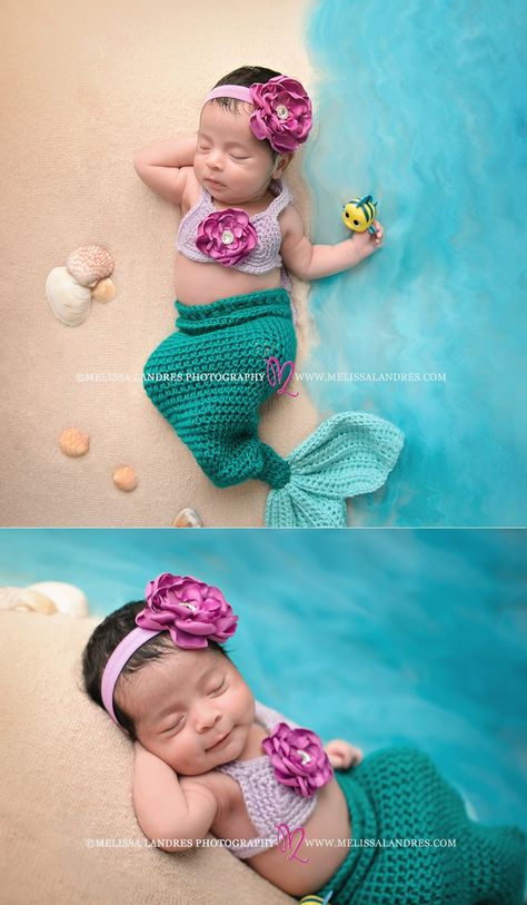 Mommy's little Mermaid! The cutest little baby mermaid ever! Newborn photos cutest props, Coachella Valley baby photographer Melissa Landres #littlemermaid #ariel #disneyprincess #partofyourworld #newbornphotos #babypictures Newborn Ocean Theme Photos, Newborn Photography Mermaid, Mermaid Newborn Pictures, Newborn Mermaid Photoshoot, Mermaid Baby Photoshoot, Mermaid Maternity Shoot, Mermaid Photoshoot Kids, Little Mermaid Photoshoot, Newborn Mermaid Costume