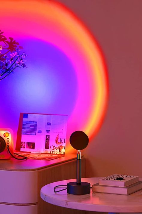 Wall Light Aesthetic, Fun Lights In Bedroom, Colourful Lamp, Color Changing Led Lights Bedroom, Sunset Light, Cool Lights, Room Decor Sunset Lamp, Room Inspo Sunset Lamp, Sunset Lamp And Led Lights