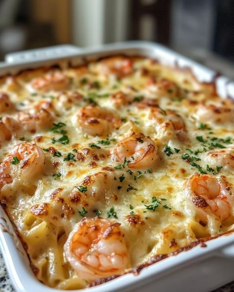 Dubbed 'Seaside Comfort' – buttery, garlicky, and feels like a vacation in every bite! Seaside Comfort Recipe, Seaside Comfort Casserole, Shrimp Pasta Casserole, Shrimp Casserole Recipes Easy, Shrimp Casseroles, New Year Eve Dinner Ideas, New Years Food Ideas Meals, Fish Pasta Recipes, Shrimp Ideas