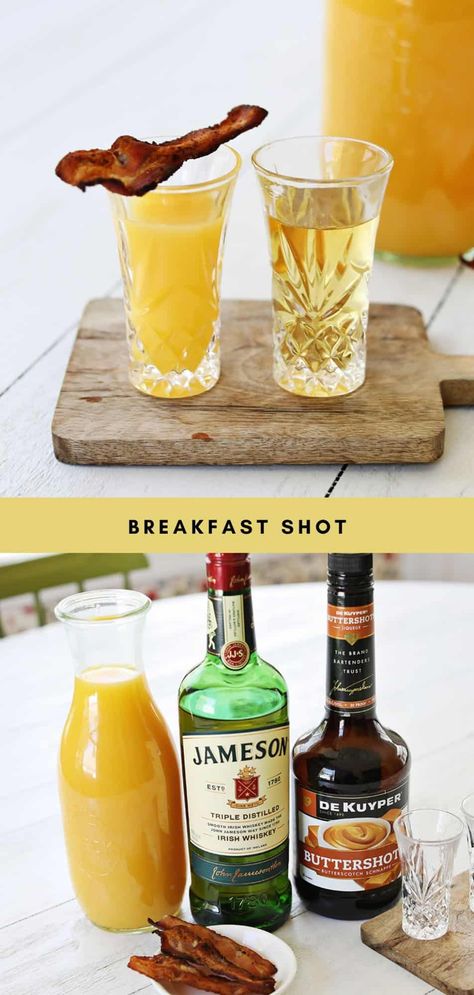 Breakfast Shot - A Beautiful Mess Breakfast Shots Alcohol With Bacon, Brunch Shots Alcohol, Breakfast Shots Alcohol, Breakfast Cocktails Alcohol, Irish Breakfast Shot Recipe, Pancake Shot, Scooby Snack Shot, Birthday Cake Shots, Breakfast Shot