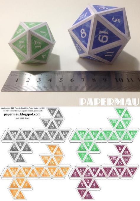 PAPERMAU: Twenty Sided Dice Papercraft Set - by Papermau - Download Now! Dnd Ornaments Diy, Dice Papercraft, Dnd Party Ideas, Dnd Cricut, Paper Dice, Dungeons And Dragons Diy, Dice Making, Dnd Journal, Dnd Party