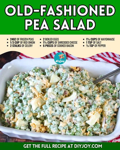 Easy Old-Fashioned Pea Salad Recipe Cornbread Muffins Recipe, Tahini Dressing Recipe, Bacon Chili, Pea Salad Recipes, Creamy Peas, Slushie Recipe, Chili And Cornbread, Lemon Tahini Dressing, Easy Cauliflower