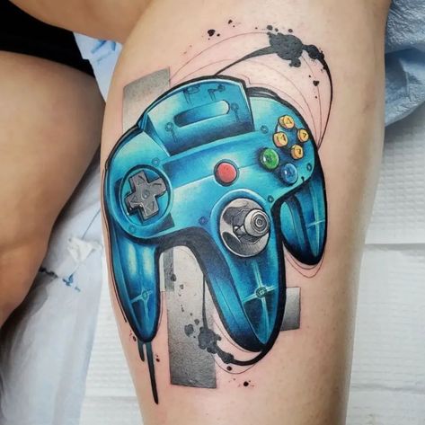 N64 Tattoo, Nintendo Tattoo, Video Game Tattoo, Games Characters, Gaming Tattoo, Classic Tattoo, Tattoo Videos, Cartoon Tattoos, Quirky Design