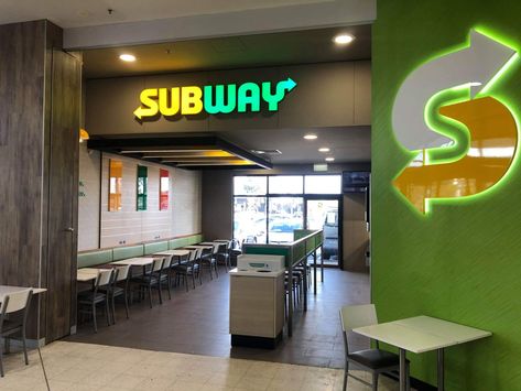 Subway Restaurant Aesthetic, Subway Restaurant, Subway Store, Subway Sandwich, Food Retail, School Building Design, Led Signage, Mall Design, Shop Fittings