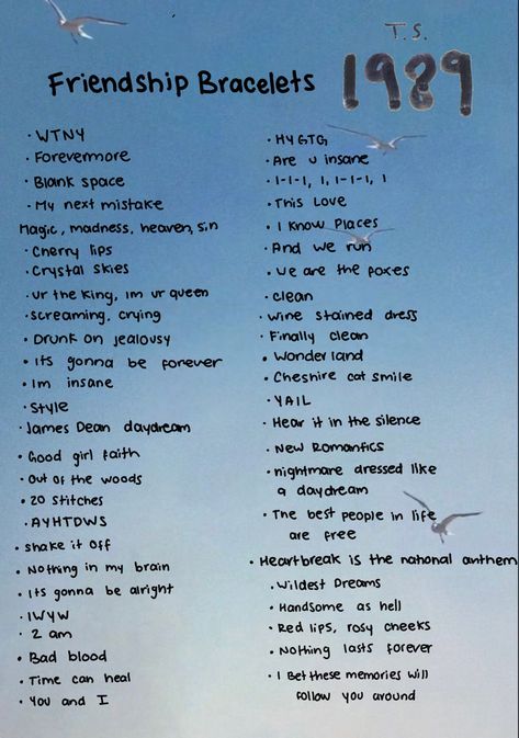 Taylors Version 1989, 1989 Taylors Version Outfits, Taylor Swift Bracket All Songs, Taylor Swift Braclets 1989, 1989 Eras Tour Bracelet, Taylor’s Version Bracelet, Taylor Swift Lyric Bracelet Ideas, T Swizzle Bracelet, 1989 Taylor Swift Friendship Bracelet