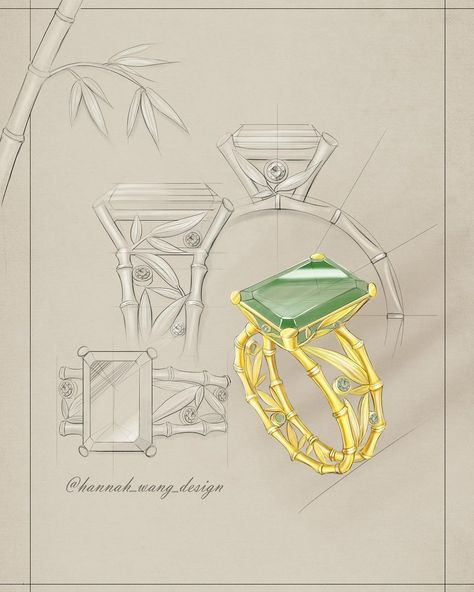 Jewelry & Watch Designer on Instagram: “The presentation sketch of the bamboo ring 💛 Exploring some color renderings with digital illustration. #summer #jewelrydesign…” Bamboo Jewelry Design, Jewellery Presentation Ideas, Ring Sketch Drawing, Jewelry Sketch Drawing, Jewellery Sketches Illustration, Jewelry Illustration Design, Jewelry Sketch Design, Jewelry Illustration Art, Rings Sketch