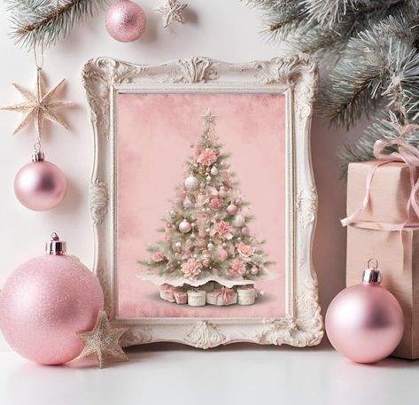 🎀 This is such a beautiful shabby chic Christmas tree, available for instant digital download in PDF formats. Product Details: 3 sizes:  16 x 20 inches. With the 16 x 20 format you can also print 12 x 15 inches 8 x 10  inches  12 x 12 inches. With the 12 x 12 format you can also print 10x10 and 8 x 8 inches 🎀 If you need a different dimension please send me a message.  Resolution: High-quality for printing The high-quality resolution guarantees a crisp and clear print, capturing all the intric Pink Shabby Chic Christmas, Shabby Chic Weihnachten, Christmas Tree Wall Art, Shabby Chic Christmas Tree, Shabby Chic Fall, Vintage Pink Christmas, Christmas Tree Wall, Pink Christmas Decorations, Wall Art Pink