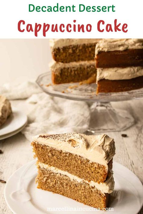 Cappuccino Cake Recipe Cappuccino Cake Recipe, Apartment Thanksgiving, Cake With Coffee Frosting, Hunger Games Cake, Italian Treats, Coffee Frosting, Cappuccino Cake, Amaretto Cake, Sweet Deserts