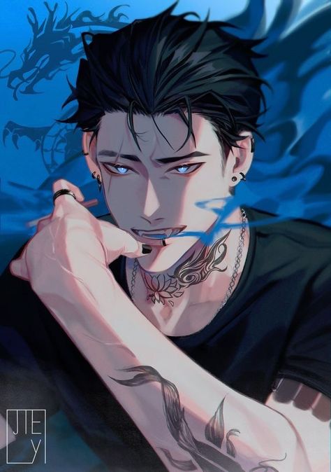 Anime Guy With Dark Blue Hair, Blue Hair Guy Art, Blue Hair Anime Boy, Male Vampire, Anime Blue Hair, Boy Illustration, Disney Princess Pictures, Cool Anime Guys, Character Design Male