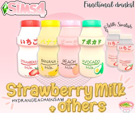 Functional drinks(TS4): Peach, Avocado, Banana & Strawberry Milk. | Hydrangea on Patreon Sims 4 Functional, Sims 3 Custom Content, Lotes The Sims 4, Sims 3 Cc Finds, Sims 4 Kitchen, Sims 4 Anime, Sims 4 Clutter, Avocado Banana, Sims 4 Cc Shoes