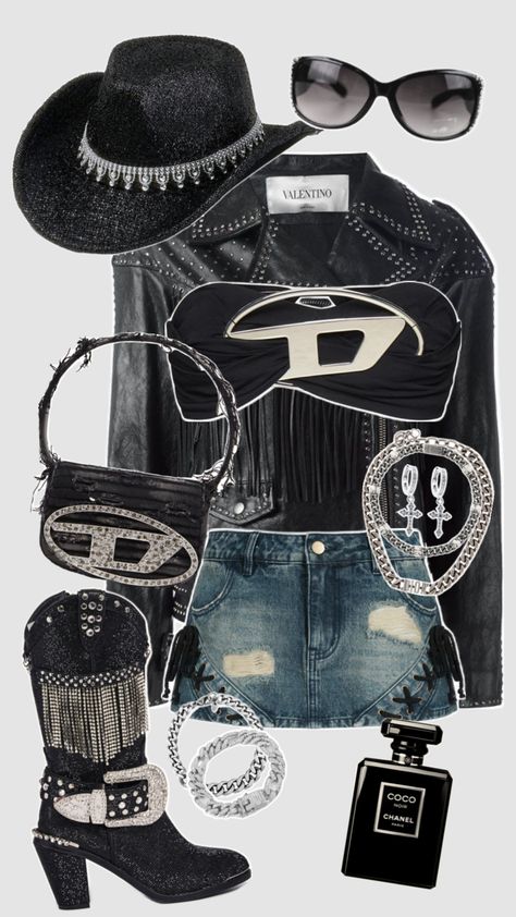 Outfit Inspo! #outfitinspo #outfit #outfitideas #style #fashion #fashioninspo #tyla #celebrity #concert #festival #western #country #cowgirl #aesthetic #sporty #y2k #y2kaesthetic #cute #baddie #summer #black #blackaesthetic #diesel #trendy #fyp Sporty Y2k, Country Outfit, Country Cowgirl, Cowgirl Aesthetic, Concert Festival, Summer Black, Concert, Outfit Inspo, Black