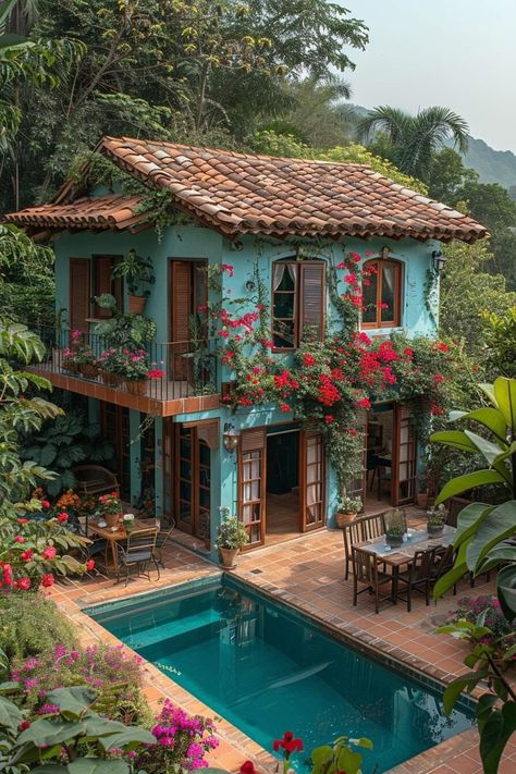 Bohemian Style House Exterior, Bohemian House Exterior, Moroccan House Exterior, Colorful Mexican House, Spanish Style Houses, Jamaican House, Dream Life House, Dream House Interior, Sims House